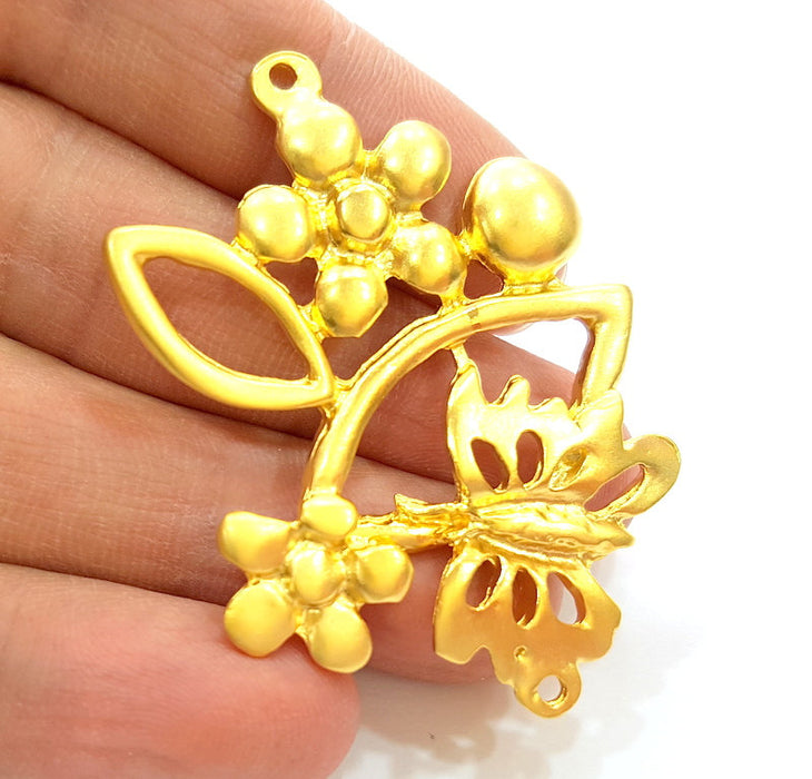 Flower and Butterfly Charms  Gold Plated Connector Pendant (55x43mm)  G7222