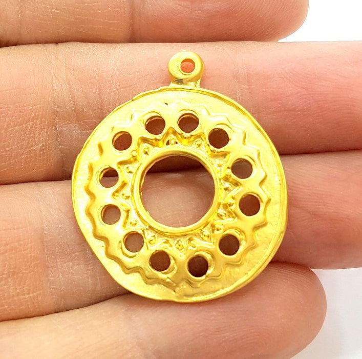 2 Gold Round Charms Gold Plated Charms (28mm)  G7233