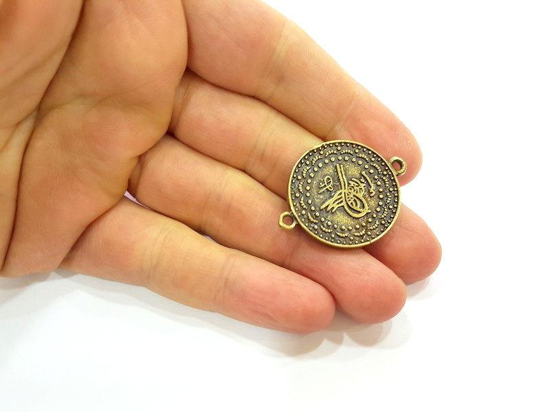 2 Antique Bronze Charms Ottoman Coin Signature Charms (28mm) G7254