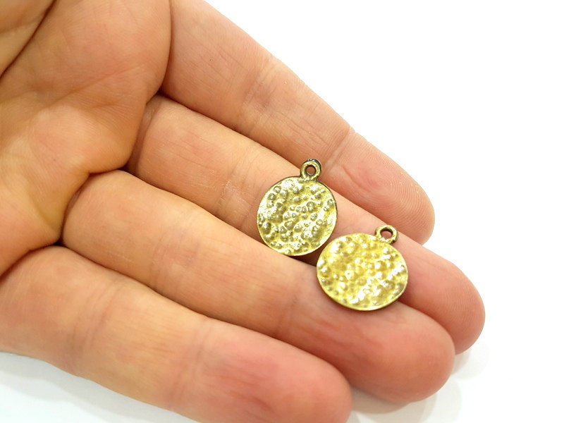 10 Antique Bronze Charms Hammered Coin Charms (15mm) G7257