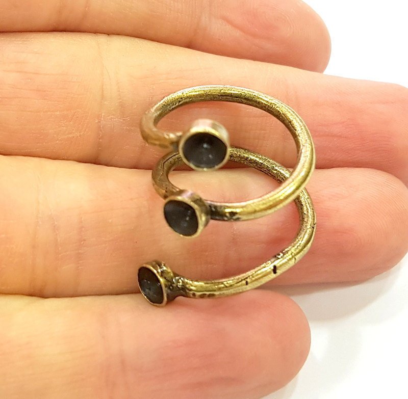 Antique Bronze Ring Blank Base Bezel Settings Cabochon Base Mountings Adjustable  (5mm blank ) Antique Bronze Plated Brass G7258
