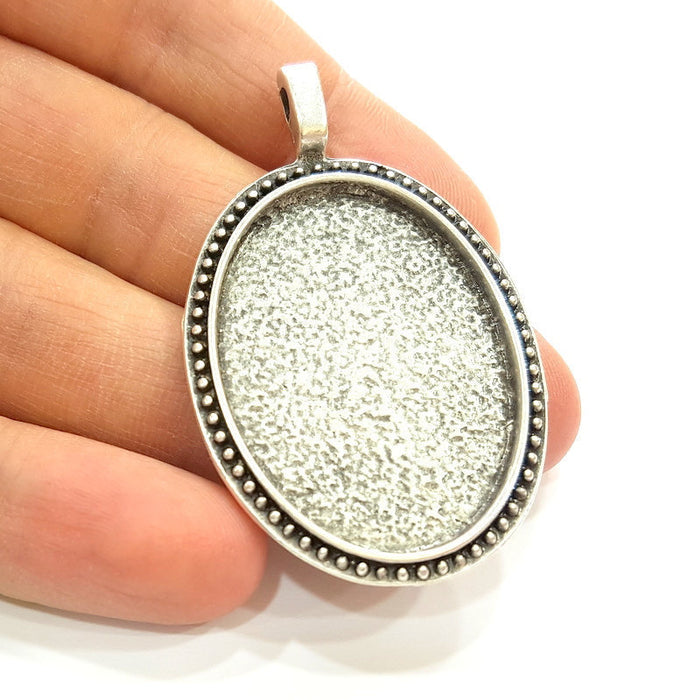 Silver Pendant Blank Bezel Base Setting Necklace Blank Mountings Antique Silver Plated  (38x28mm) G7264