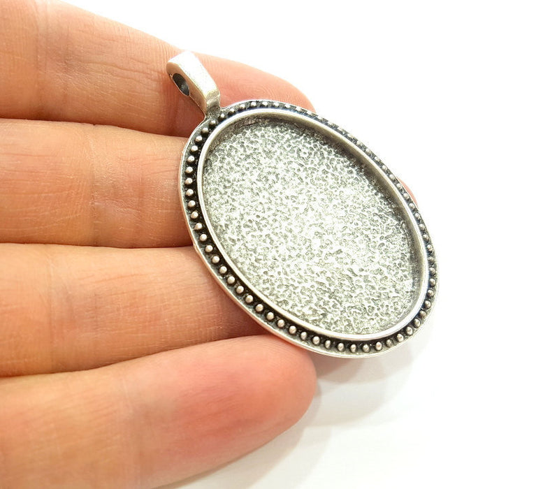 Silver Pendant Blank Bezel Base Setting Necklace Blank Mountings Antique Silver Plated  (38x28mm) G7264