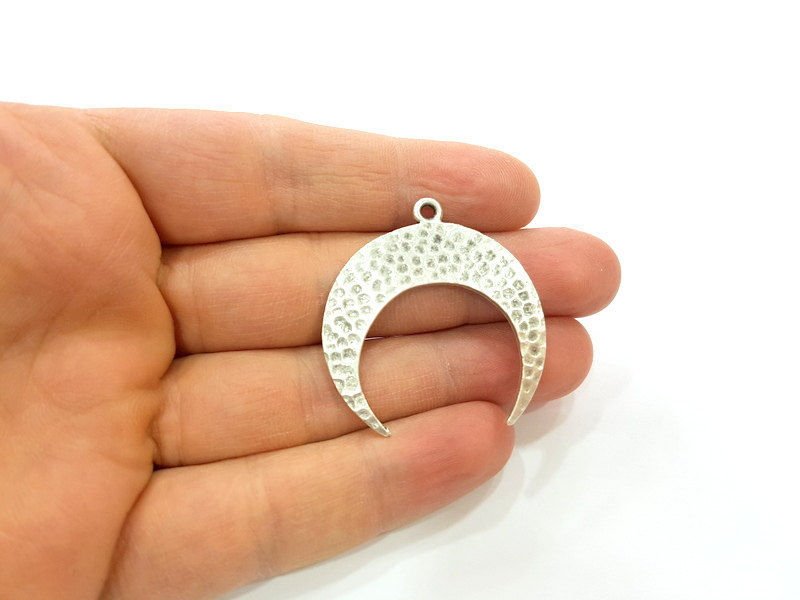 2 Crescent Charm Silver Moon Charm  Antique Silver Pendants  (40x38mm)  G12649