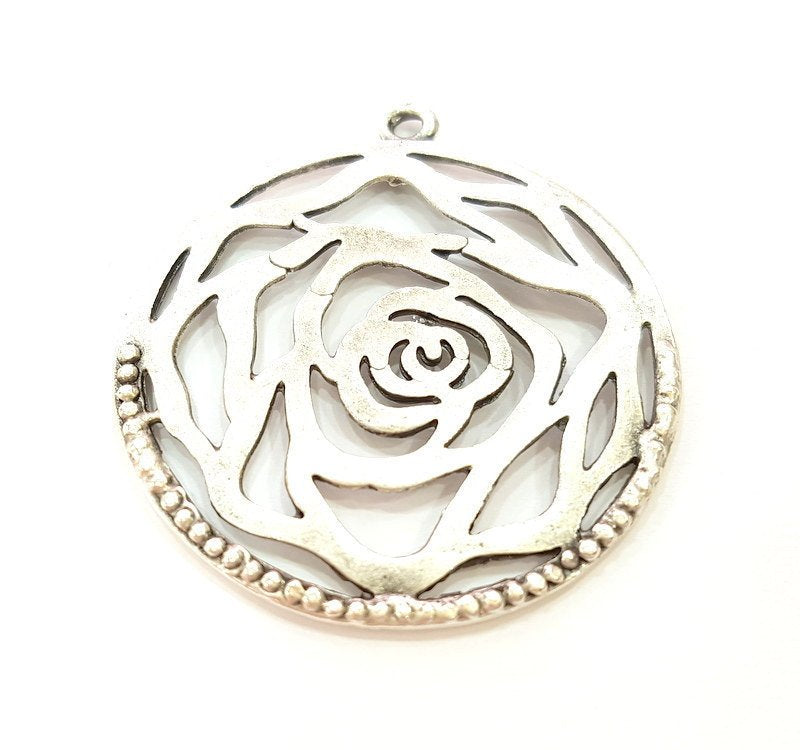 2 Silver Pendant Flower Charms Pendant Antique Silver Pendants  (42mm)  G7266