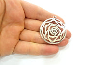 2 Silver Pendant Flower Charms Pendant Antique Silver Pendants  (42mm)  G7266