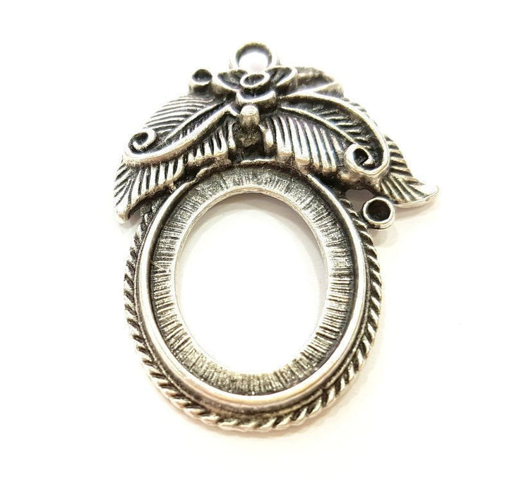 Silver Pendant Blank Bezel Base Setting Necklace Blank Mountings Antique Silver Plated  (28x22mm) G7271