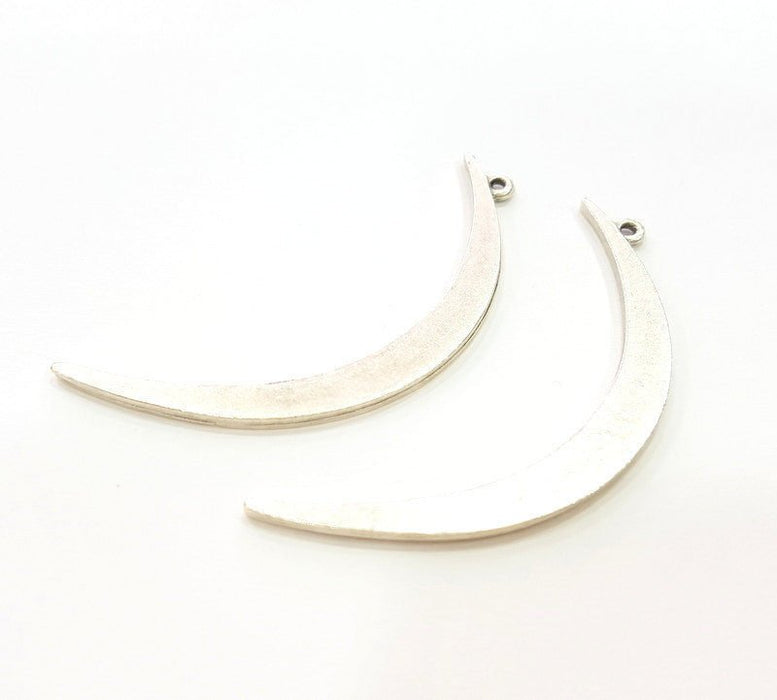 2 Crescent Charms Silver Pendant Moon Pendant Antique Silver Plated Pendant (59x6mm) G8847