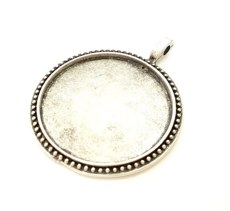 Silver Pendant Blank Bezel Base Setting Necklace Blank Mountings Antique Silver Plated (38mm blank) G7278