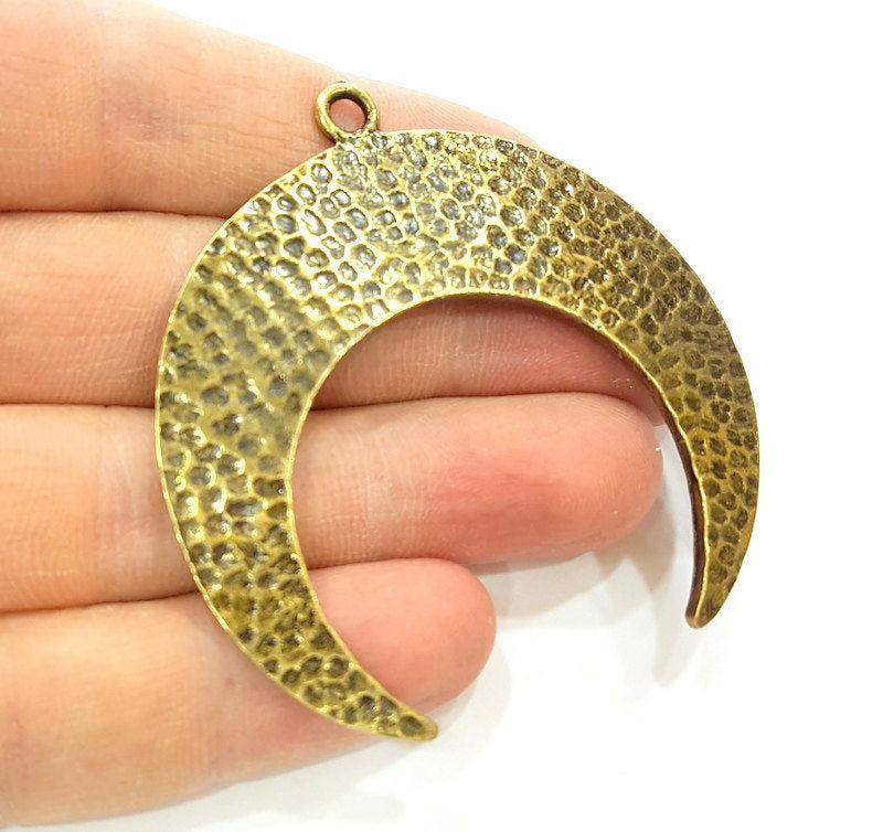 Crescent Pendant Moon Pendant Antique Bronze Hammered Pendant (60mm) G7280