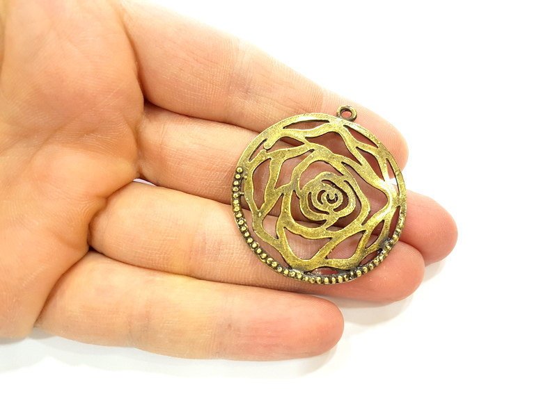 2 Antique Bronze Rose Pendant Antique Bronze Pendant (41mm) G7281