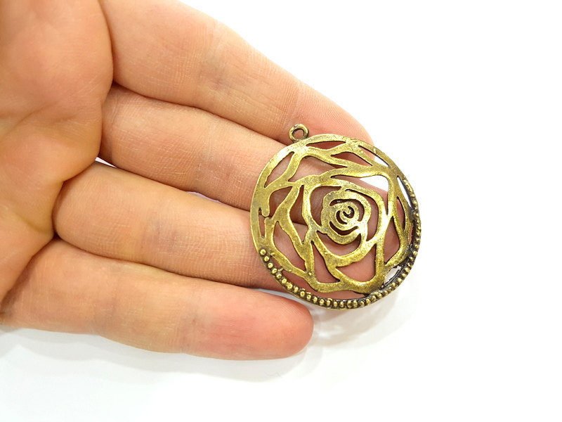 2 Antique Bronze Rose Pendant Antique Bronze Pendant (41mm) G7281