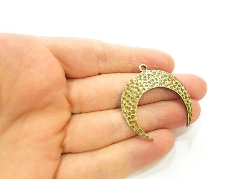 2 Crescent Charm Antique Bronze Hammered Pendant (40x38mm) G9233