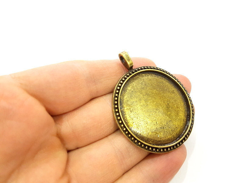 Antique Bronze Pendant Blank Bezel Base Setting Necklace Blank Mountings  (38mm blank) G7291