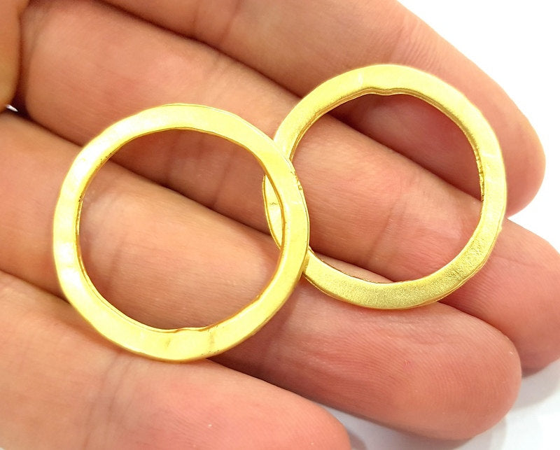 4 Gold Plated Circle Round Connector Pendants (29mm)  G6591