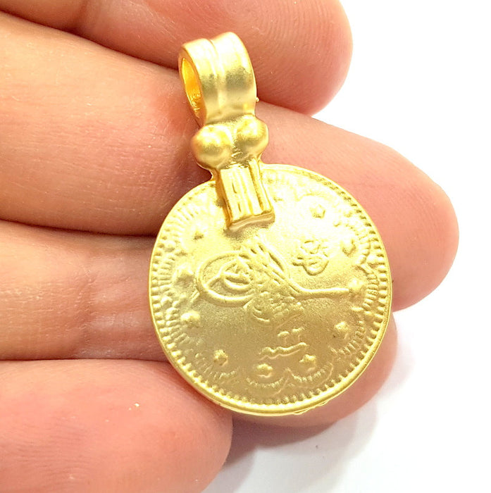 2 Gold Ottoman Coin Charms Gold Plated Ottoman Signature Charms   (21mm)  G6598