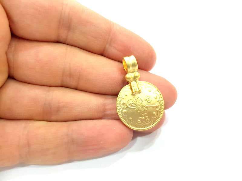 2 Gold Ottoman Coin Charms Gold Plated Ottoman Signature Charms   (21mm)  G6598