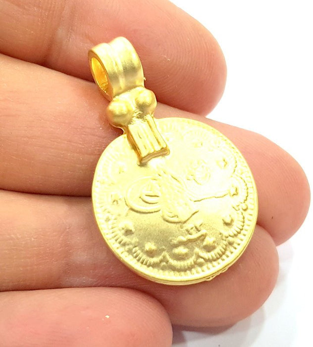 2 Gold Ottoman Coin Charms Gold Plated Ottoman Signature Charms   (21mm)  G6598