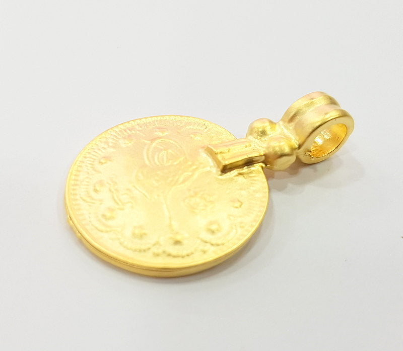 2 Gold Ottoman Coin Charms Gold Plated Ottoman Signature Charms   (21mm)  G6598