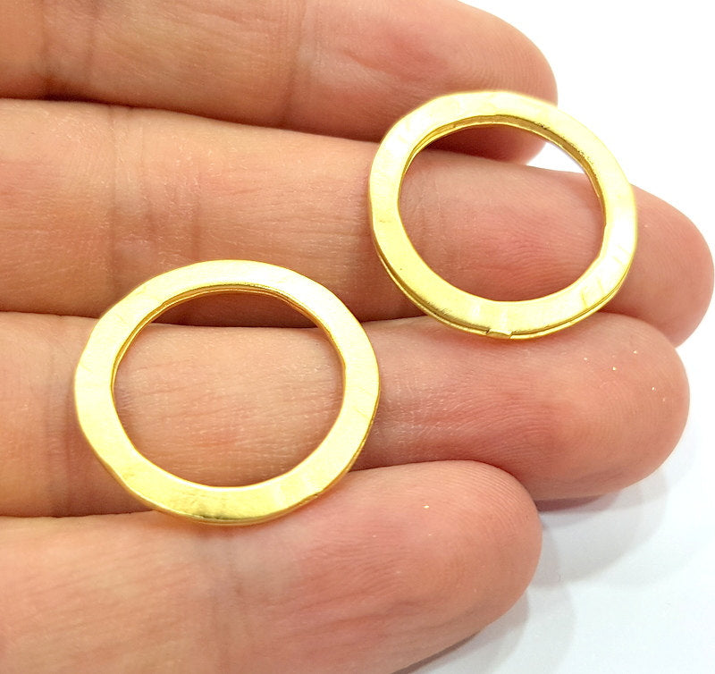 4 Gold Plated Circle Round Connector Pendants (24mm)  G6600