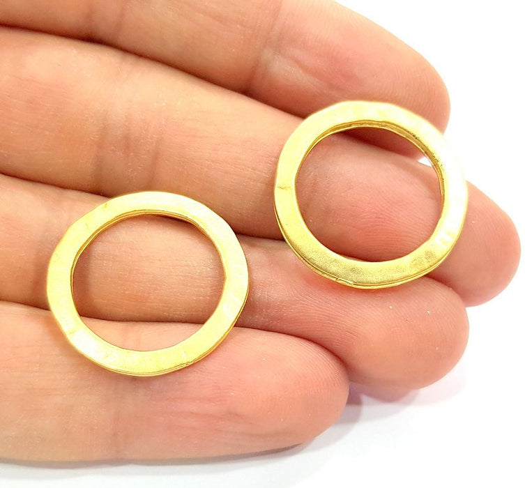 4 Gold Plated Circle Round Connector Pendants (24mm)  G6600