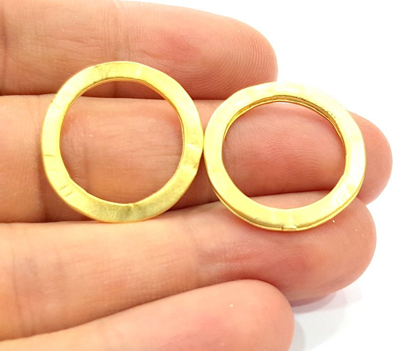 4 Gold Plated Circle Round Connector Pendants (24mm)  G6600