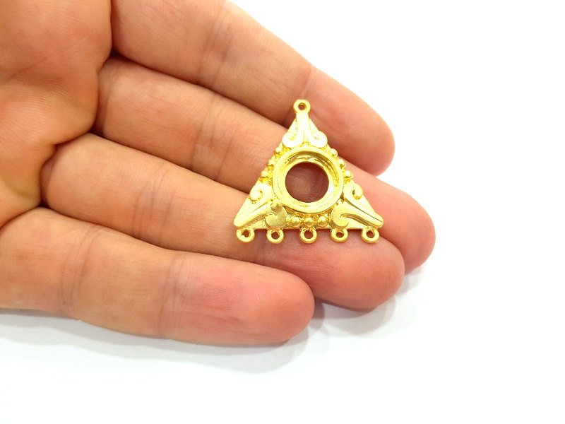 2 Gold Triangle Pendant Blank Pendants Gold Plated Pendant (33x30mm)  G8414