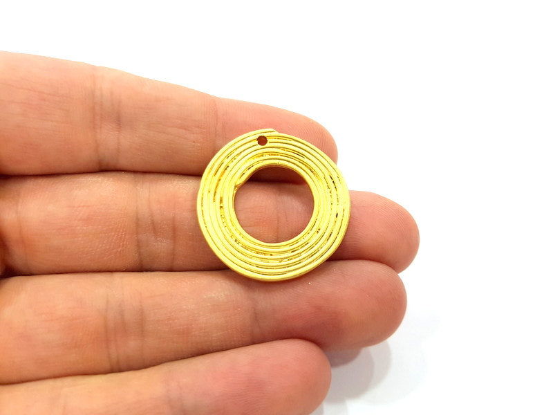 2 Gold Circle Pendant Gold Plated Necklace Connector (29mm)  G6634