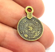 10 Antique Bronze Charms Ottoman Coin Signature Charms (17mm) G6648