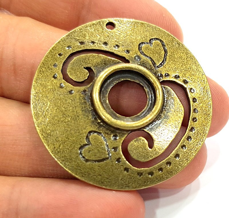 2 Antique Bronze  Pendant Medallion Pendant  (42mm) G6655