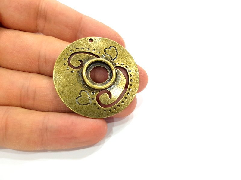 2 Antique Bronze  Pendant Medallion Pendant  (42mm) G6655