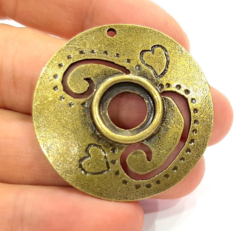 2 Antique Bronze  Pendant Medallion Pendant  (42mm) G6655