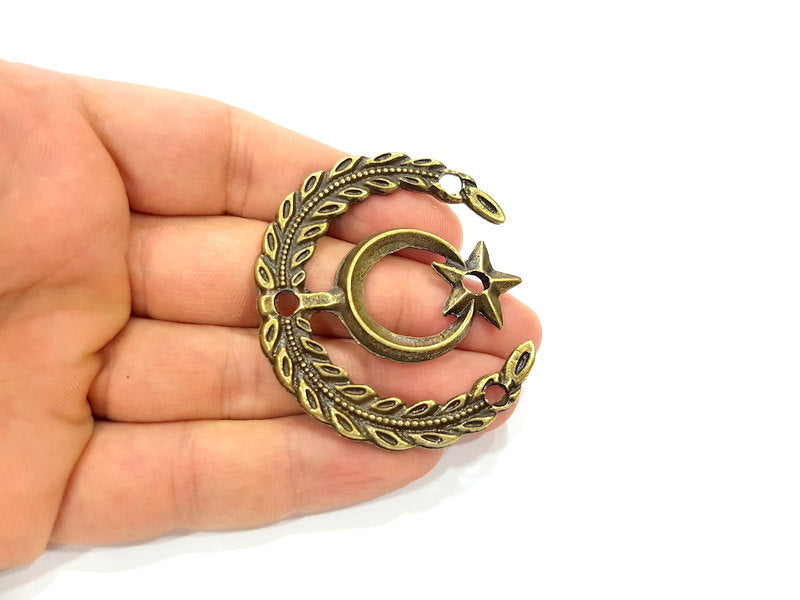 Antique Bronze Pendant Moon and Star Pendant  (55x50mm) G6673