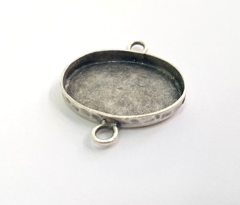 Silver Pendant Blank Bezel Base Setting Necklace Blank Mountings Antique Silver Plated Brass (24x17 mm blank) G7324