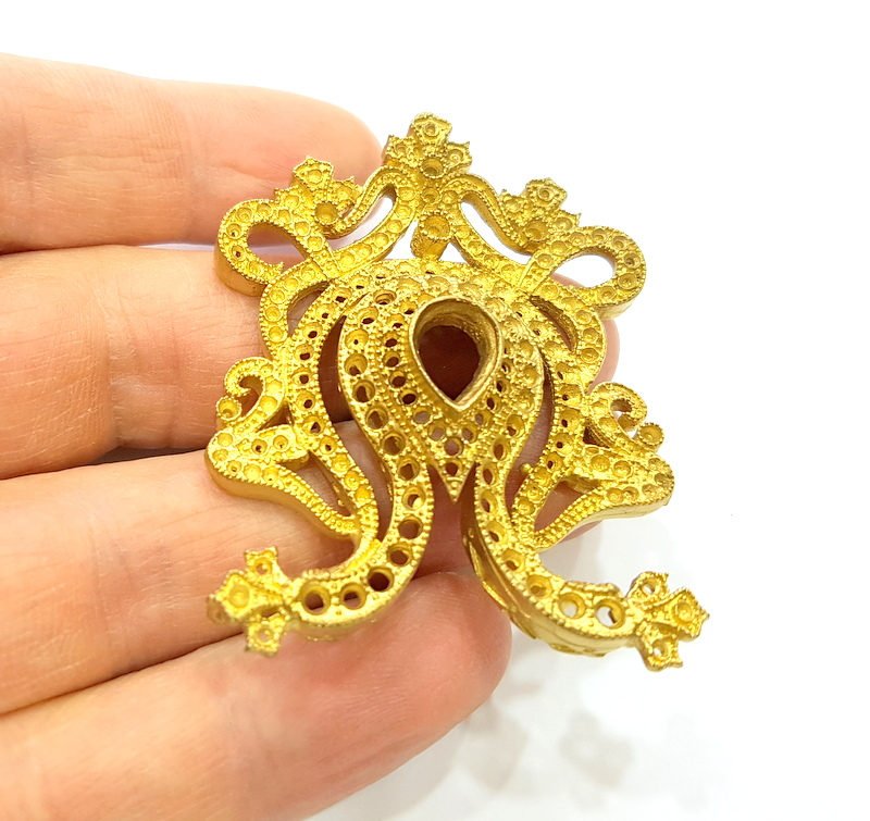 Raw Brass Pendant Blank  Patterned Pendant 57x46mm G13859