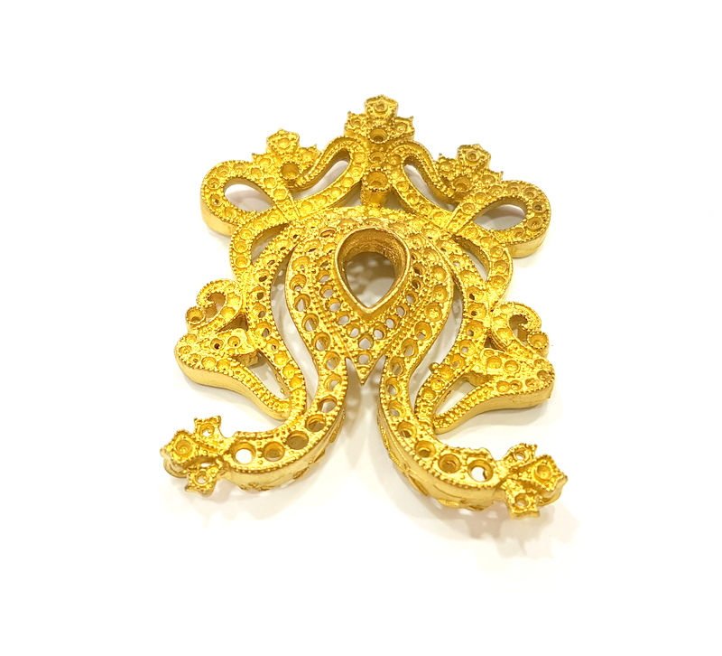 Raw Brass Pendant Blank  Patterned Pendant 57x46mm G13859