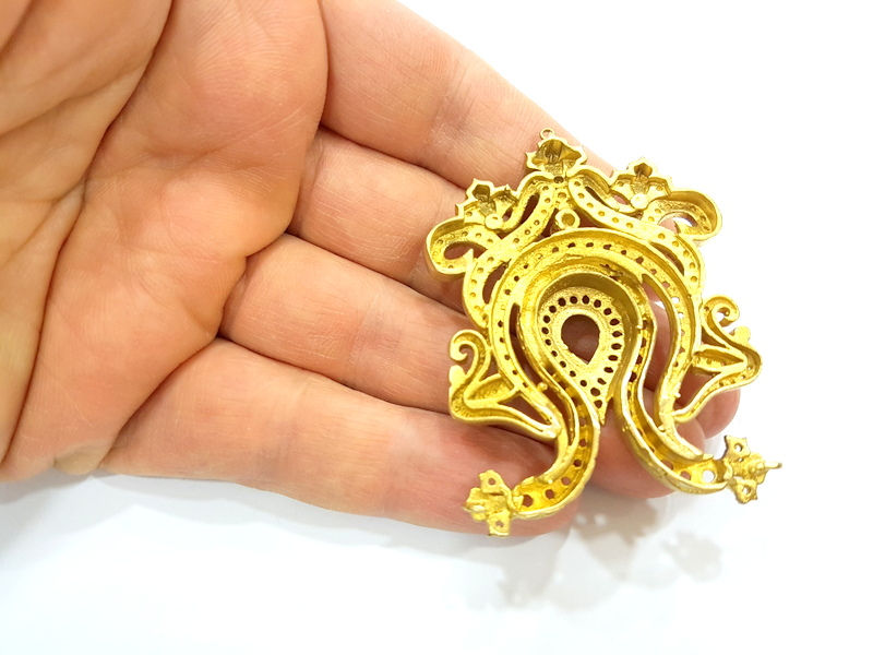 Raw Brass Pendant Blank  Patterned Pendant 57x46mm G13859