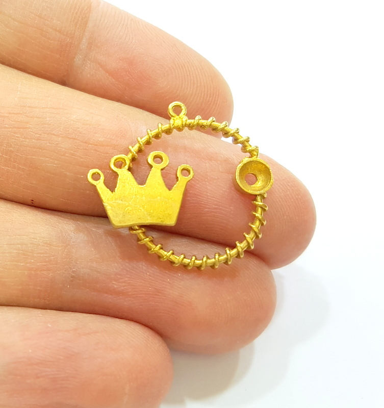 2 Raw Brass Crown Charms 22mm G7332