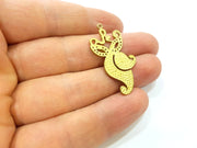 2 Raw Brass Pendant Blank  Patterned Pendant 38x19mm G7333