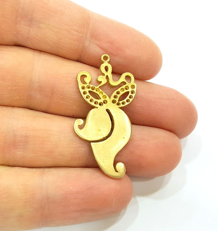 2 Raw Brass Pendant Blank  Patterned Pendant 38x19mm G7333