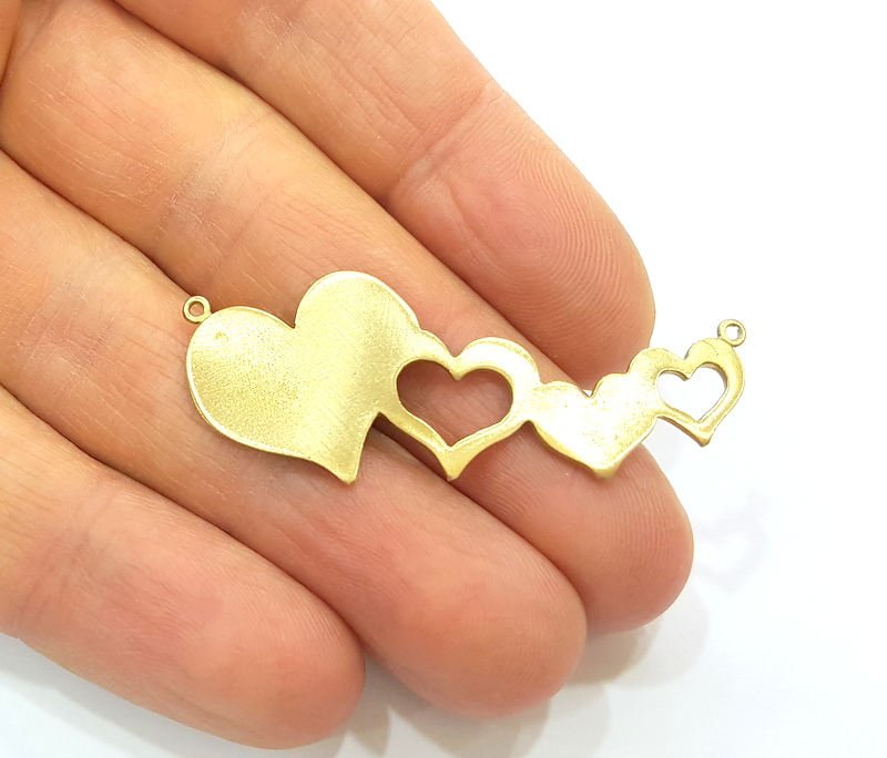 Raw Brass Heart Charms 50x20mm G7342