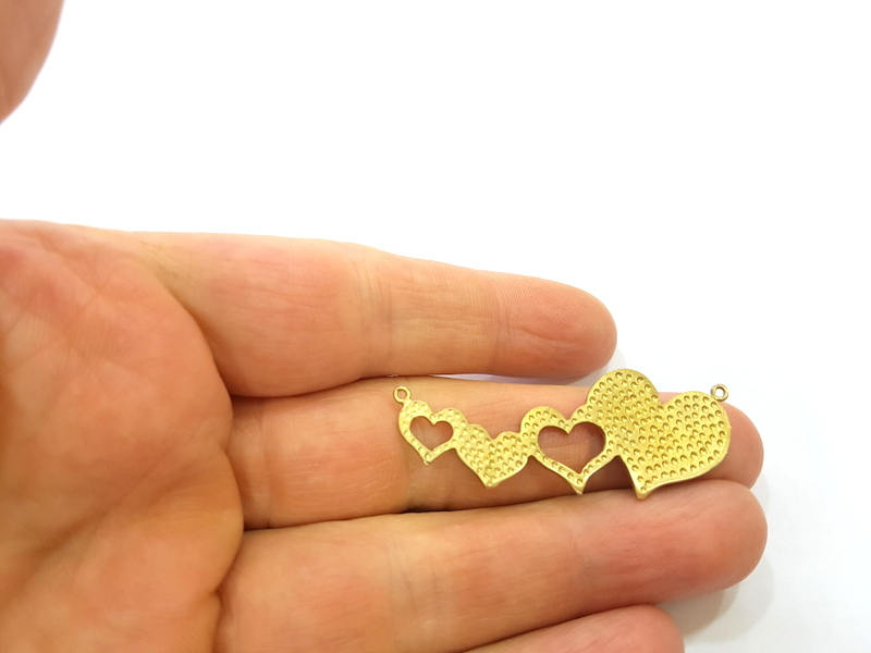 Raw Brass Heart Charms 50x20mm G7342