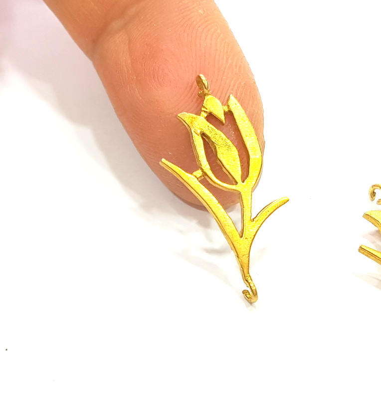 Raw Brass Tulip Charms 27x12mm G7345