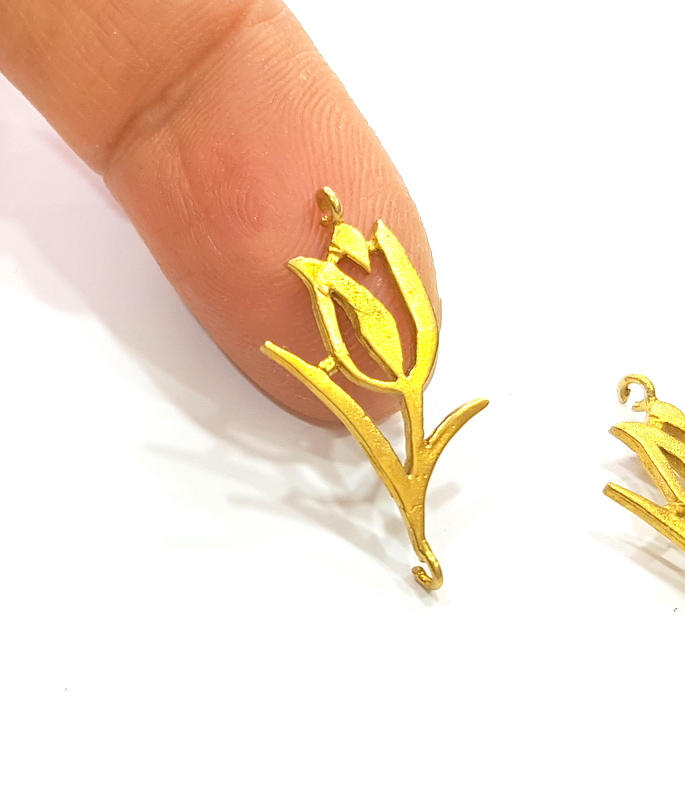 Raw Brass Tulip Charms 27x12mm G7345