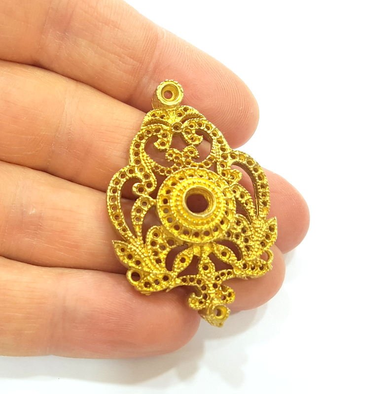 Raw Brass Pendant Blank Patterned Pendant 47x32mm G7347