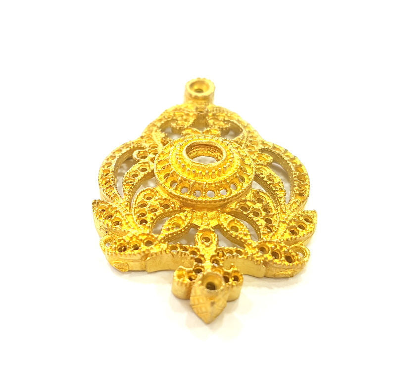 Raw Brass Pendant Blank Patterned Pendant 47x32mm G7347