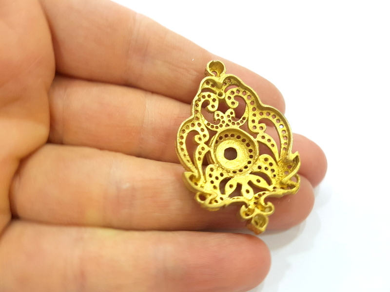 Raw Brass Pendant Blank Patterned Pendant 47x32mm G7347