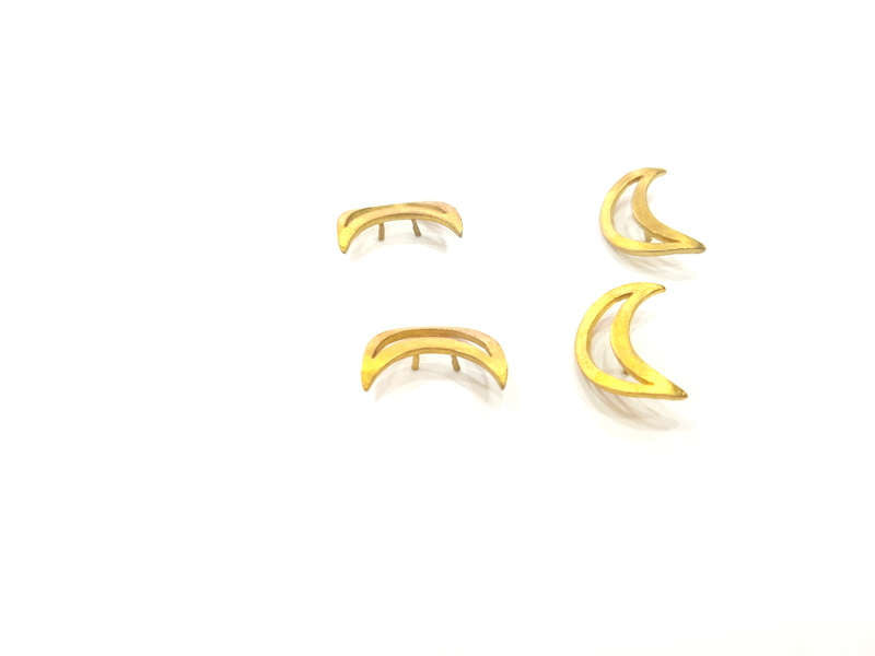 4 Raw Brass Crescent Moon Charms 16x10mm G7348