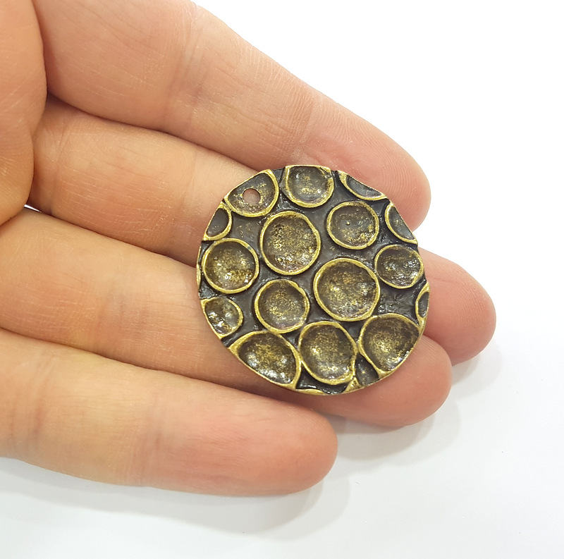 2 Antique Bronze Charms Antique Brass Plated Pendant (37mm) G7366