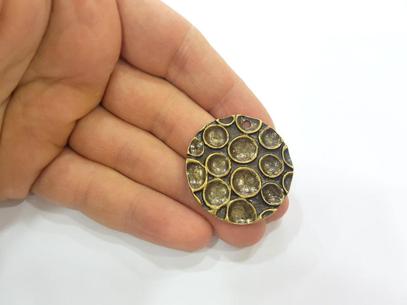 2 Antique Bronze Charms Antique Brass Plated Pendant (37mm) G7366